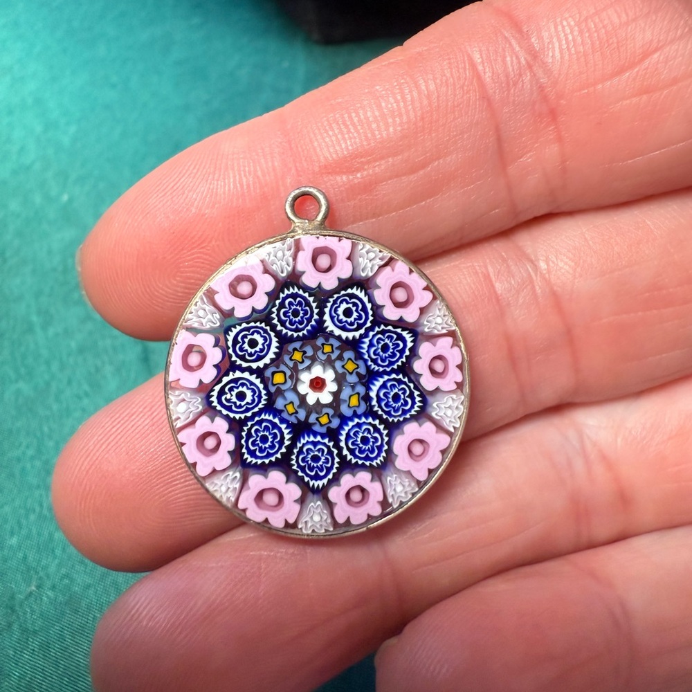 Source Unknown Pink and Blue Floral Pendant Necklace